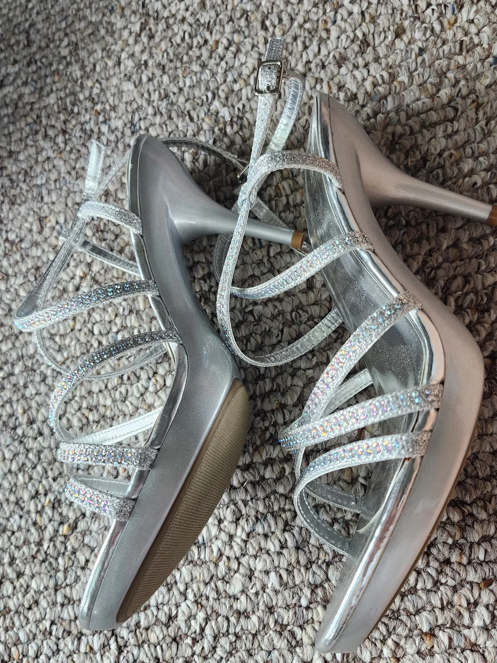 Hot Tomato Silver Crystal-Strap Evening Heels